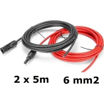 solární kabel Solární kabel prodlužovací, 6mm2, červený+černý s konektory MC4, 5m