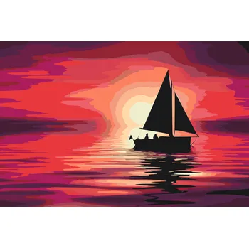 Malování podle čísel - Loď při západu slunce Velikost: 40x60cm, Rámování: Pouze srolované plátno