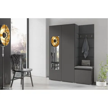 Předsíňová stěna Eka Předsíňová stěna s čalouněnými panely Trinity 11 - Grafit / Černá 2316