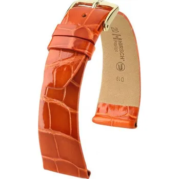 Módní doplněk Kožený řemínek Hirsch Prestige M 02207177-1, oranžový, aligátoří kůže, délka M, Quick Release - 12 mm