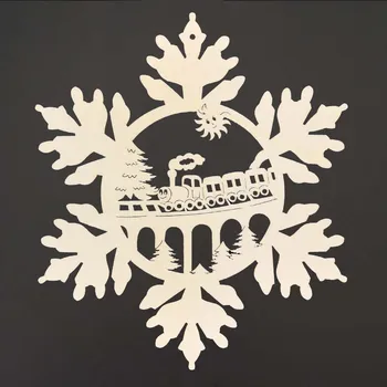 Vánoční dekorace AMADEA Dřevěná ozdoba vločka s vláčkem 20 cm