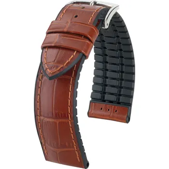 Řemínek na hodinky Kožený řemínek Hirsch Paul L 0925028070-2, hnědý, teletina/přírodní kaučuk, délka L, Quick Release