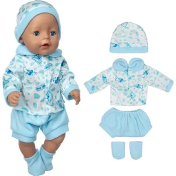 Kojenecké sety 4 ks pro American girl a Baby Born 43 cm Druhy: Čepice, ponožky, kraťasy, triko - sv. modrá