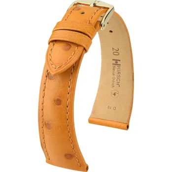 Řemínek na hodinky Kožený řemínek Hirsch Massai Ostrich L 04362075-1, hnědý, pštrosí kůže, délka L, Quick Release - 19 mm