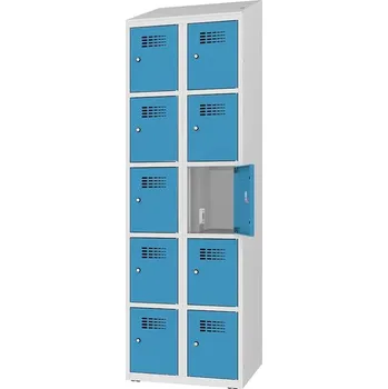 Skříň na dobíjení elektrického nářadí a elektroniky, 10 schránek, v x š x h: 1800x600x500 mm, dveře modré RAL5012