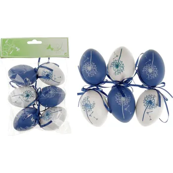 Velikonoční dekorace Autronic Vajíčka plastová 6cm, 6 kusů v sáčku, barva modrá a bílá, cena za sáček VEL5049-BLUE