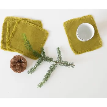 prostírání Sada 4 zelených lněných podtácků Linen Tales Classic, 10 x 10 cm ID_1401743