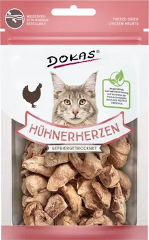 Pamlsek pro kočku Dokas Mrazem sušená kuřecí srdíčka pro kočky 15 g