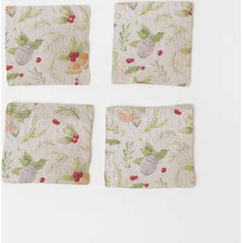 prostírání Sada 4 vánočních lněných podtácků Linen Tales Jingle Bells, 10 x 10 cm ID_1401737