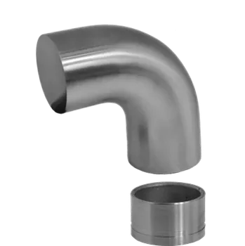 Zábradlí Ukončovací oblouk s mezikusem (ø 42 mm), 90°, na dřevěné madlo EDB-S, broušená nerez K320 / AISI304