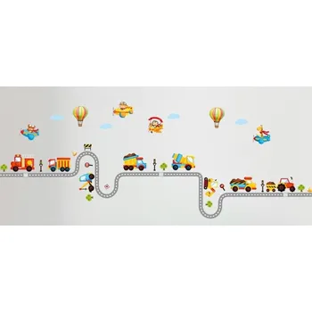 Samolepící dekorace Dětské samolepky na zeď - Autodráha, autíčka, silnice