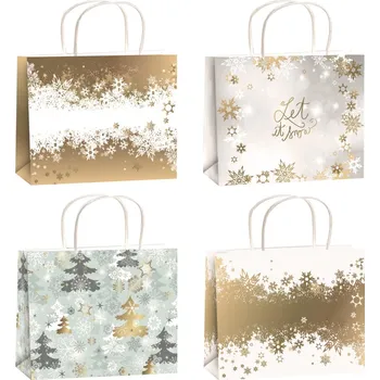 Dárková taška Taška vánoční dárková zlatá ražba M horizont 23x18x10cm, 1ks