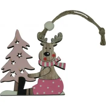 Vánoce Závěsná dřevěná dekorace Sobík se stromkem 7 cm