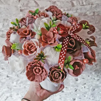 umělá květina Mýdlová kytice XXL - Hnedá, bíla