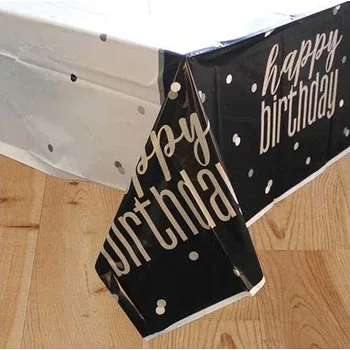 Koktejlová dekorace Unique - Černý ubrus “Happy Birthday” - Black & Silver Glitz -