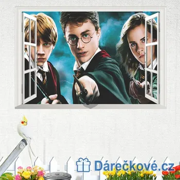 Samolepící dekorace Harry Potter, Hermiona a Ron v okně, samolepka na zeď, vel. 70x50cm
