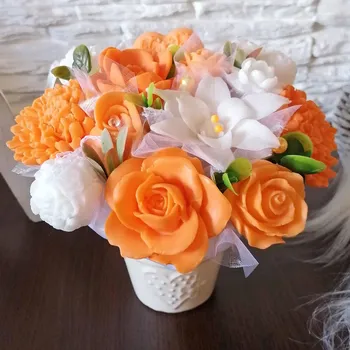 umělá květina Mydlová kytice K - Oranžová, bíla