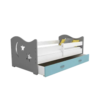 Postel ImportWorld Dřevěná postel Magdaléna 80x160 B1, šedá/modrá + rošt a matrace