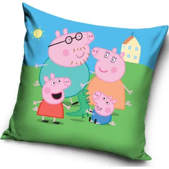 Povlak na dekorativní polštářek Carbotex Prasátko Peppa rodinka povlak na polštářek 40 x 40 cm