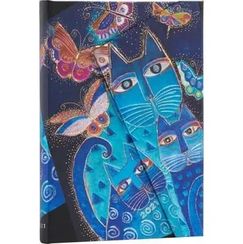 Diář Paperblanks Blue Cats & Butterflies Midi Verso měsíční 2021 [EN]