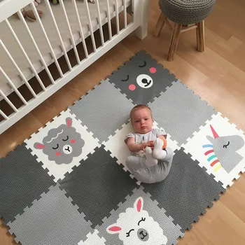 MINIDECKFLOOR PĚNOVÉ PUZZLE 12 DÍLŮ - JEDNOROŽEC, MÉĎA, BERÁNEK A LAMA