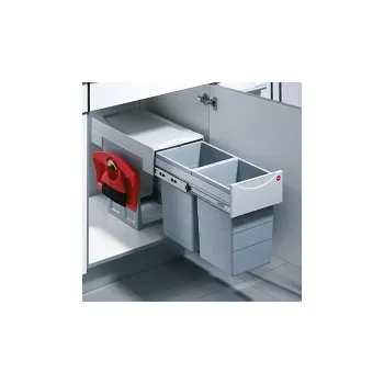 Odpadkový koš Hailo AS Tandem 15/15/KS světle šedý - vestavný koš, výsuvný třídič odpadu- 3666-801