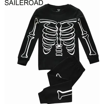 Čína Hallowenské pyžamo Věk: 2T, Motiv: Černá, s kostrou