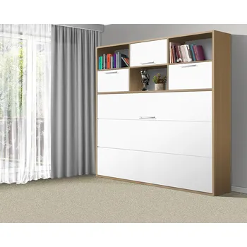 Postel Nabytekmorava Sklápěcí postel VS1056 MAX, 200x120cm barva lamina: buk / bílé dveře, matrace: bez matrace, varianta dveří: matné