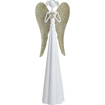 Figurka G. Wurm, Německo GW - Bílý kovový anděl s křídly ve zlatavé barvě - 41 cm Barva: Bílá, Velikost: 8*41*8 cm