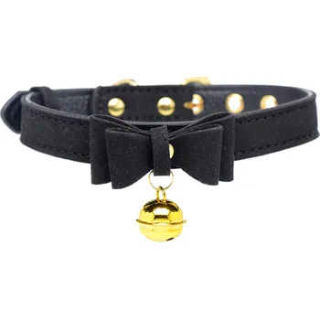 BDSM obojek Master Series Golden Kitty Collar with Cat Bell Black-Gold