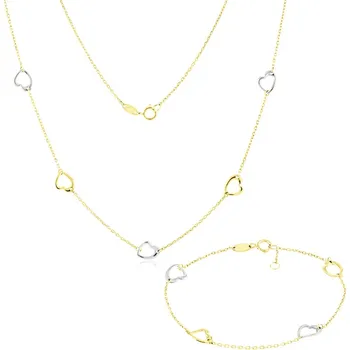 Souprava šperků GEMMAX Souprava zlatých dámských šperků se srdíčky - náhrdelník a náramek – zlatý šperk ryzosti 585/1000 v Dárkovém balení s Certifikátem GLKCN-23431-22741