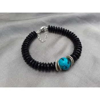 Náramek Náramek přírodní tyrkys, broušený spinel a stíbrné disky