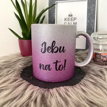 Hrnek třpytivý Jebu na to! stříbrno-fialový