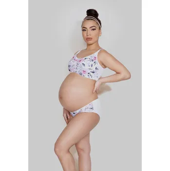Těhotenská podprsenka Dámská podprsenka kojící top Easy Bra MAMA basic bílá s květy - Mitex bílá s květinovým vzorem XS