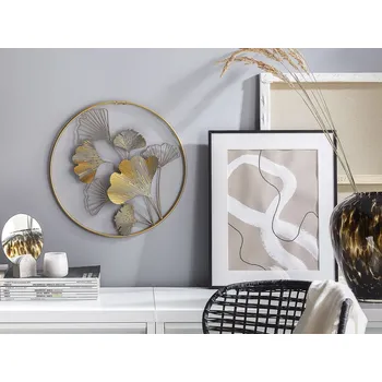 Obraz Nástěnný dekor Kovové zlaté 45 cm listy v rámu Nástěnné umění Moderní příslušenství Beliani
