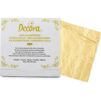 Jedlá dekorace na dort 23 karátové jedlé zlato Decora - plátky 5ks rozměr 8,6x8,6 cm - KARMA SRL