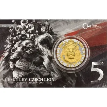 Stříbrná uncová investiční mince Český lev 2022 selekt. pokov Au proof číslovaný VÝROČÍ