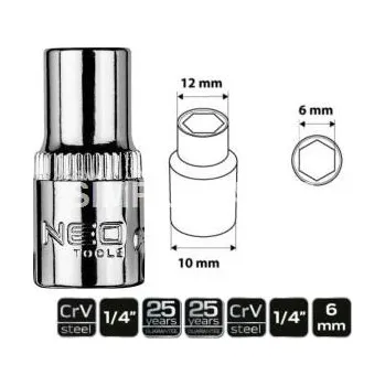 Autodílna Hlavice šestihran 1/4", 6 mm, , TOPEX, 08-446