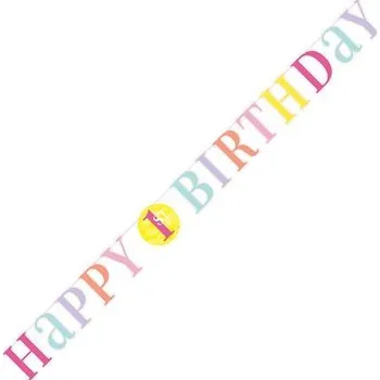 Party dekorace Girlanda "1. narozeniny" růžové 1.83m