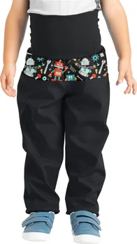 Chlapecké kalhoty Unuo Basic batolecí softshellové kalhoty s fleecem roboti černé 86/92