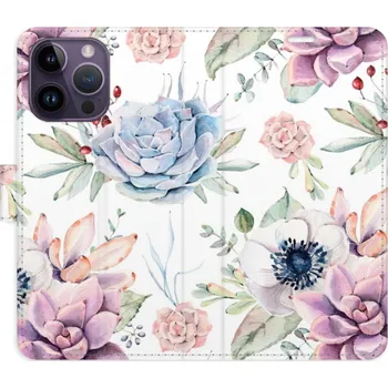 Pouzdro na mobilní telefon Flipové pouzdro iSaprio - Succulents Pattern - iPhone 14 Pro Max