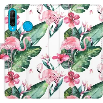 Pouzdro na mobilní telefon Flipové pouzdro iSaprio - Flamingos Pattern - Huawei P30 Lite