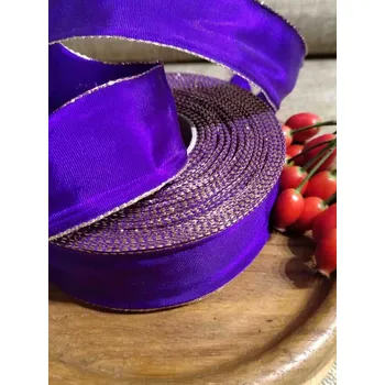 Stuha Stuha taftová fialová se zlatým okrajem šíře 37 mm