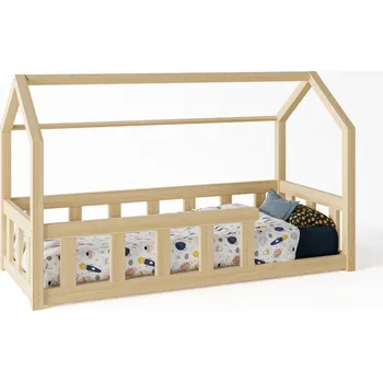 ELIS DESIGN Domečková postel se zábranou a volitelnou výškou nožiček premium rozměr lůžka: 70 x 140, nožičky: bez nožiček