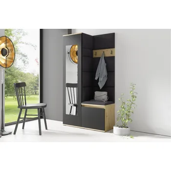 Předsíňová stěna Eka Předsíňová stěna s čalouněnými panely Trinity 13 - Dub Artisan s černou / Černá 2316