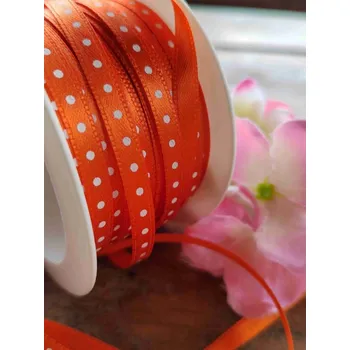 Stuha Saténová stuha s puntíky šíře 5 mm oranžová