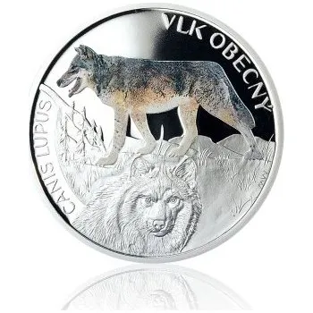 2014 - Stříbrná mince 1 NZD Vlk obecný kolorováno