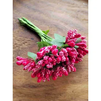 umělá květina Květinové pestíky na drátku / vývazek červená