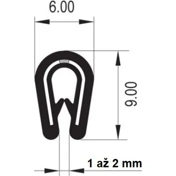 Stavební profil PIRELI-U PVC 78°Sh GA1.012 (Šířka (mm): 6, Série: A1 012, D.* (mm): *D1 - 2 mm, Hmotnost (kg): 0,074, Balení [MJ]: 100, Kóta B: 9, Barva: šedá)