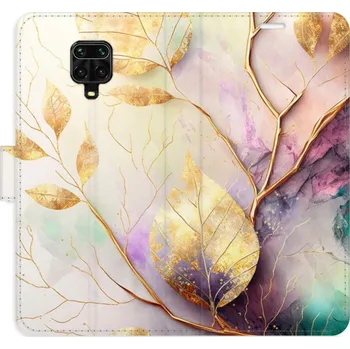 Pouzdro na mobilní telefon Flipové pouzdro iSaprio - Gold Leaves 02 - Xiaomi Redmi Note 9 Pro / Note 9S